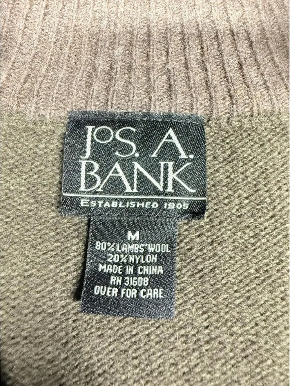 Jos A. Bank Lambs Wool 1/4 Zip Sweater Men Sz M Green Pullover Preppy‎ Old Money